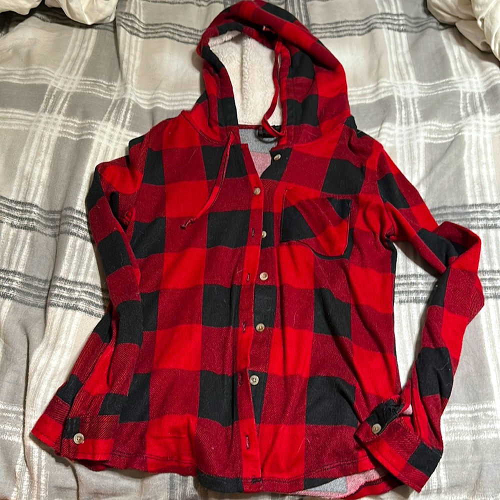 Rue 21 Buffalo check button down with hood